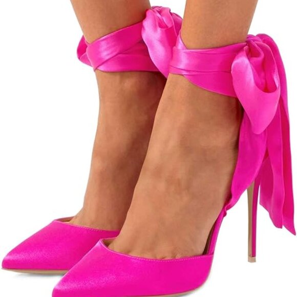 Size 6 FSJ Women Strappy Ankle Wrap Sandal Ribbon Lace-up Stiletto High Heels - Picture 1 of 14